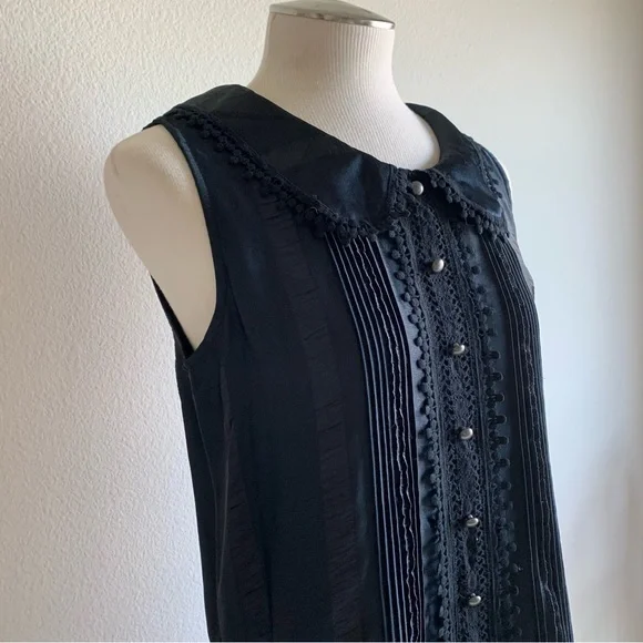 Anna Sui black vintage inspired dress, sleeveless, low waist, w/ lace velvet.‎ S - Picture 3 of 16